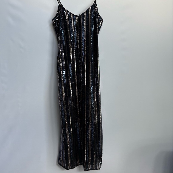 knee length dresses for ladies THE HALLIE SEQUIN SLEEVELESS MIDI PENCIL DRESS (BLACK) | Love Cherish main image 1